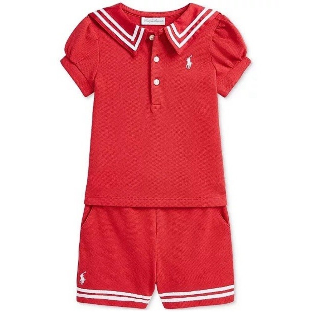 Ralph Lauren Baby Girl Sailor Short Set 3M NWT Red Nautical 2-Piece Outfit - Picture 3 of 8